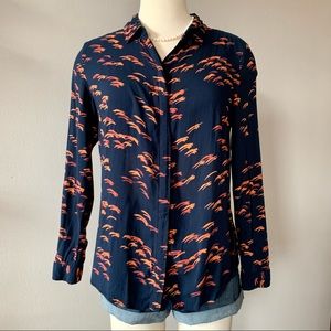 Vintage Liz Claiborne Women’s Button-Down Paintbrush Print Navy Shirt • Size S